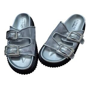 Circus NY by Sam Edelman Silver Black Cris Mesh Sandal sz 9M Summer Buckle